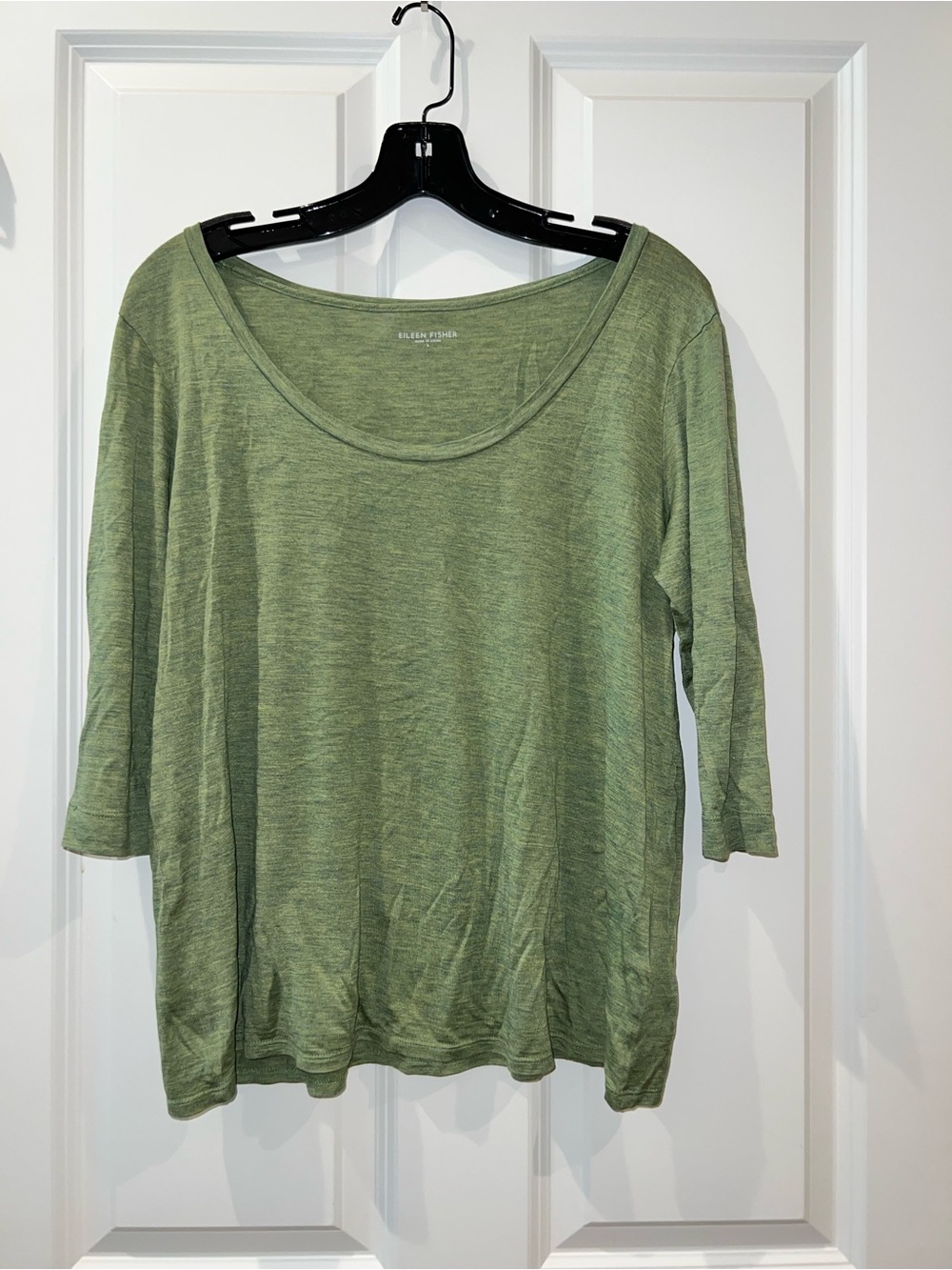 Eileen Fisher Heathered Sage Green Scoop Neck Long Sleeve Top